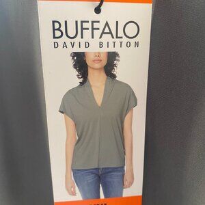 Buffalo David Bitton Women Elevated knit Vneck Gray blouse  cap sleeve size XXL